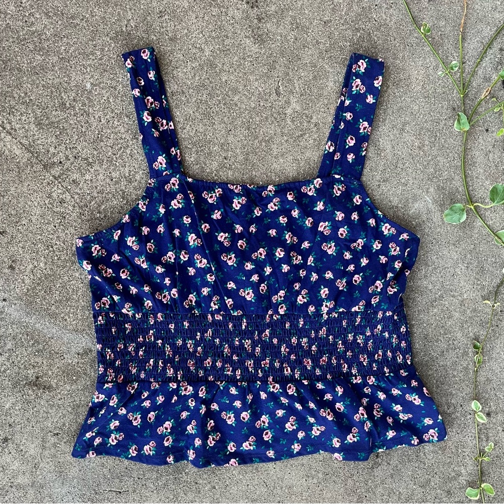 Cropped, fitted, stretch fit, blue and pink floral top - NWT